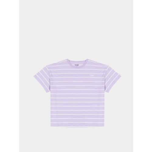Wrangler Dames T-shirt - Oversized - Katoen - Lavendel/Wit Tweedehands