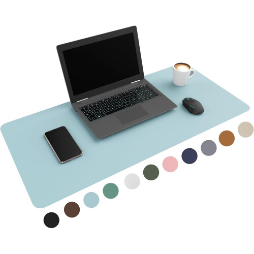 Wurk Premium Bureau Onderlegger - 90 x 43 cm - PU Leer - Antislip - Lichtblauw