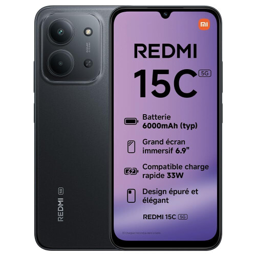 Xiaomi Redmi 15C - Smartphone 4+256GB - 6,9"120Hz MediaTek Dimensity 6300 5G Dual camera AI 50MP Mega batterij 6000mAh - Zwart Tweedehands