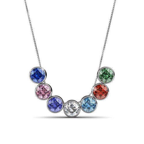 Yolora Dames Ketting - 7 Gekleurde Kalpa Camaka Kristallen - 18K Wit Verguld - Zilverkleurig (set van 7)