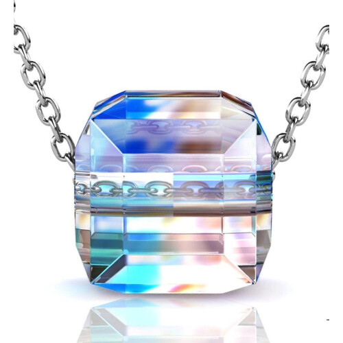 Yolora Dames Ketting - Kalpa Camaka Kristal Hanger - 18K Wit Verguld - Zilverkleurig