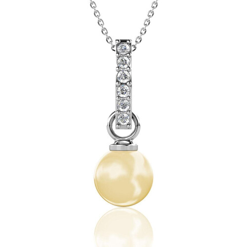 Yolora Dames Ketting - Kalpa Camaka Parel en Kristallen - 18K Witgoud Verguld - Zilverkleurig
