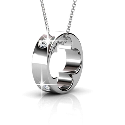 Yolora Dames Ketting met Hanger en Kalpa Camaka Kristallen - Zilver kleurig - 18K Wit Verguld - Cadeauverpakking Tweedehands