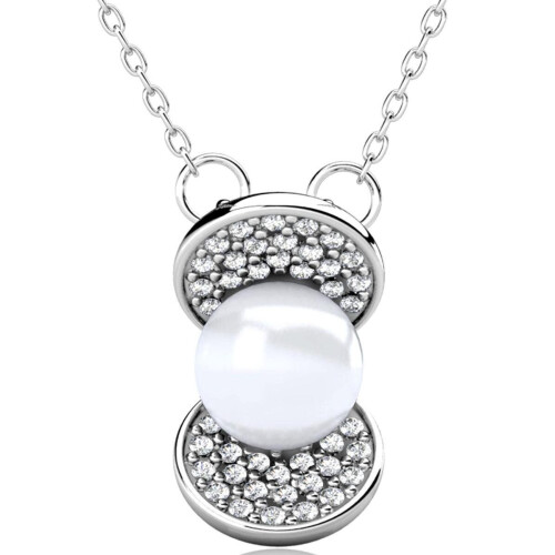 Yolora Dames ketting met Hanger - Parel en 52 Kalpa Camaka Kristallen - Zilverkleurig - 18K Wit Verguld - Vrouwen Collier Zilver - Sieraden - Luxe Giftbox - Geschenkdoos - Cadeau doos - Exclusieve Geschenkverpakking - Mooie Cadeauverpakking