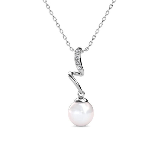 Yolora Dames Ketting - Parel en Kalpa Camaka Kristallen - 18K Wit Verguld - Zilverkleurig Tweedehands