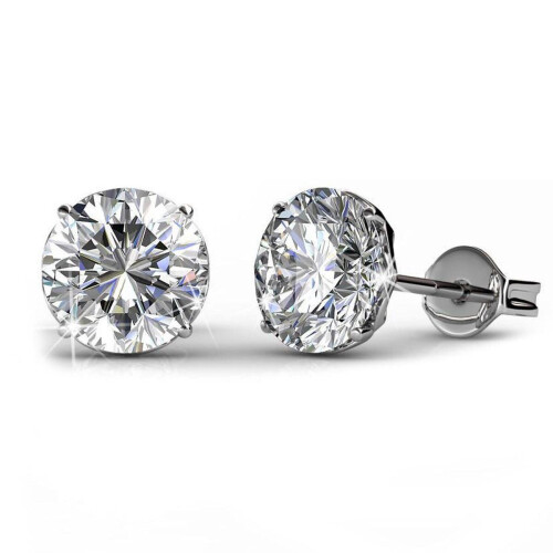 Yolora Dames Oorbellen - Ronde Kalpa Camaka Kristallen - 18K Wit Verguld - Zilverkleurig (1 paar)