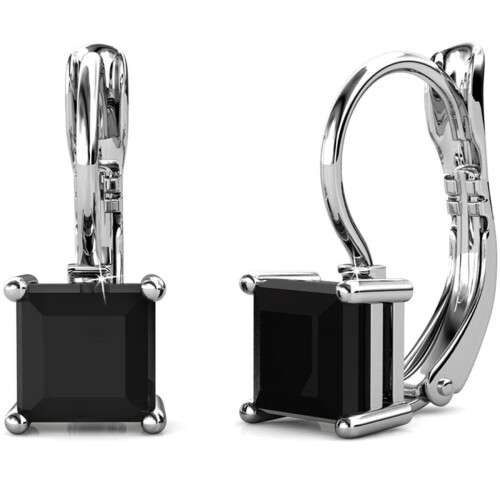 Yolora Dames Oorbellen - Zwarte Kalpa Camaka Kristallen - Zilverkleurig - Zwart Kristal - 18K Wit Verguld - Vrouwen Oorhangers Zilver - Luxe Giftbox - Sieraden - Geschenkdoos - Exclusieve Geschenkverpakking - Cadeau doos - Mooie Cadeauverpakking