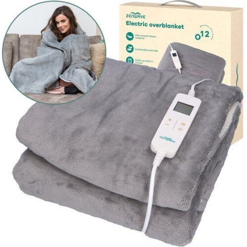 Zenwave Elektrische Deken - 180x130cm - 10 Warmtestanden - Grijs
