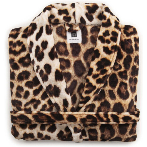 ZoHome Leopard Badjas Lang - Fleece - Maat XL - Brown Tweedehands
