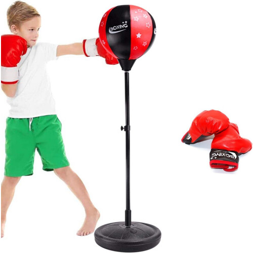 Zoluko Boksbal op Voet - Boksset voor Kinderen - Incl. Bokshandschoenen en Opblaaspomp - Verstelbaar in Hoogte 80-110 cm - Zwart/Rood Tweedehands